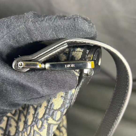 Christian Dior Oblique Canvas 48H Travel Duffle Bag Navy Blue with Shoulder Stra - Picture 9 of 11